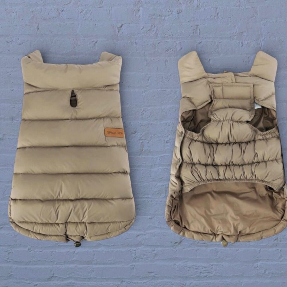 Space Lion Dog Puffer Jacket Duck Down Winter Coat Khaki Tan Medium Dogs M NWT